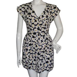 SOPHIE RUE Dress, M, Mini, Black, Daisies/Floral, POCKETS, Cap sleeve, Ties